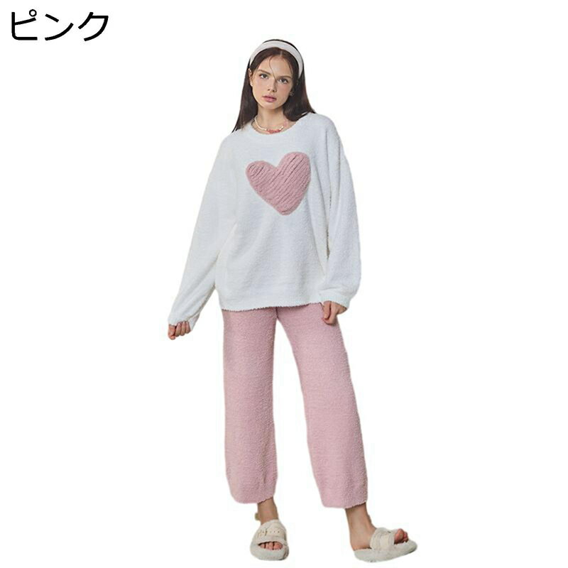 楽天アベブッパンナイトウェア 寝巻き パジャマ 上下セット レディース 桃心柄 フランネル ふわふわ もこもこ 秋冬着 両面起毛 暖か ぱじゃま 寝間着 かわいい シンプル ゆったり クリスマス 韓国風 便利服 快適