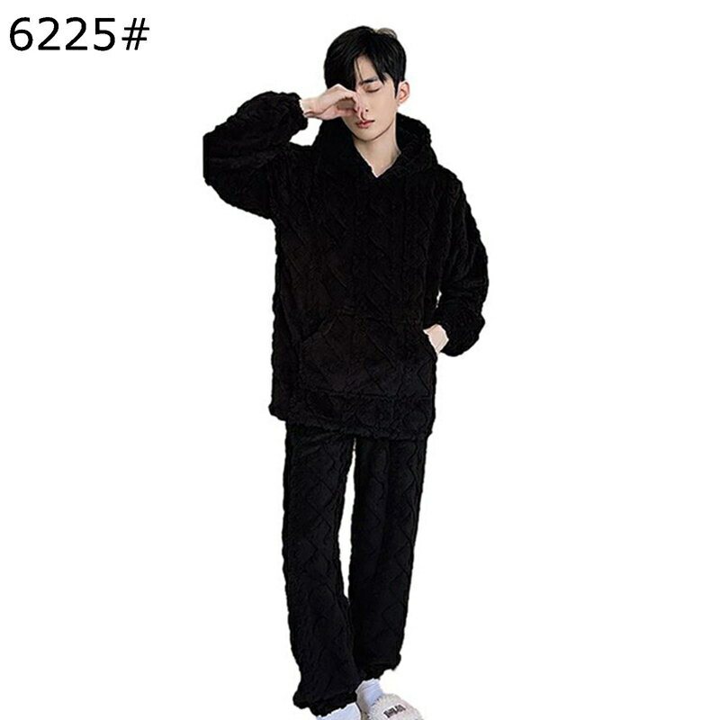 网??帽睡衣男士珊瑚?秋冬季青年休?法??加厚大?家居服套装