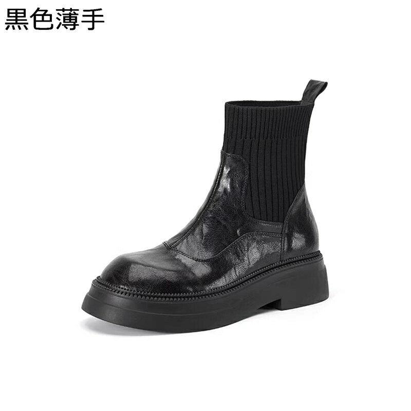 ショートブーツ ソックスブーツ ブーティ プラットフォーム 厚底 レディースブーツ アンクルブーツ 秋冬 切り替え フェイクレザー ドレープ感 保温 歩きやすい 身長アップ ストレッチ 弾力性 ブラック