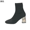 ショートブーツ ソックスブーツ ニット レディース ブーティ ハイヒール8cm ストレッチブーツ ニット 弾力性 秋冬 美脚 細見え ファッション 女子力 軽量 宴会 デート 外出 通勤(4)