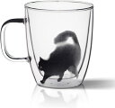 コーヒーマグ、ティーカップ二重壁ガラスコーヒーカップ、ティーカップ、ミルクカップ、猫愛好家のためのガラスカップキュートで才能のあるプレゼントのアイデア、12.5...