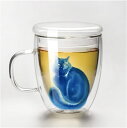コーヒーマグ、ティーカップコーヒーやお茶用のかわいい猫のマグカップ蓋付きユニークな12.5オンスの2層ガラスカップ耐熱マグは、ペットのお母さんやお父さん、同僚、...