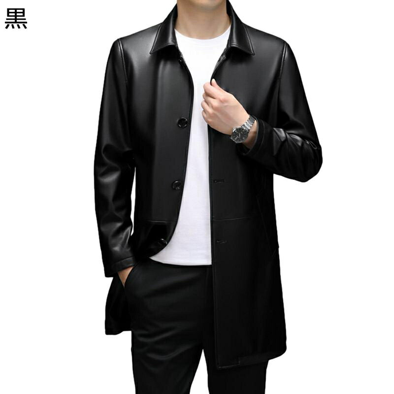 メンズ レザージャケット ロングコート 本革 レザー ビジネス ボタン 膝上丈 ライダースジャケット 革ジャン 秋着 冬服 レザー 細身 カジュアル かっこいい アウター 快適 柔らかい オフィス