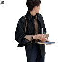 PU革シャツ ライダースジャケット レザージャケット メンズ ブラウン ブラック ボタン 折り襟 撥水 ゆったり 日系 フェイクレザー 革ジャン 重ね着 撥水加...