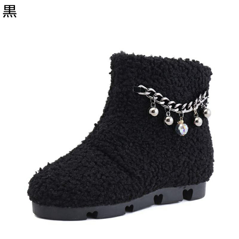 ムートンブーツ レディース ショートブーツ もこもこ フェイクファー 裏ファー ハート チェーン飾り ス..