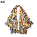 和風シャツ メンズ 七分袖シャツ 羽織 カーディガン 日焼け止め 薄手 通気 速乾 ゆったり レトロ 落書き 油絵プリント 甚平 浴衣 カジュアルシャツ 和式パーカー ストリート 花火大会 お祭り ビーチ(4)