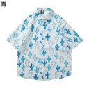 アロハシャツ 開襟 メンズ ビーチシャツ 半袖 夏用 バラ柄 総柄シャツ ルーズ 日焼け止め 汗染み防止 紫外線対策加工 ボタンダウン 薄い 軽い かっこいい ...