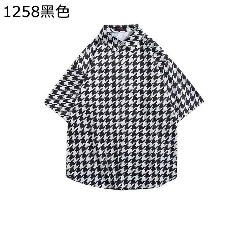 総柄シャツ アロハシャツ 千鳥柄 春夏 メンズ 前開き 半袖 ルーズ チェック ボタンダウン カジュアルシャツ 薄手 軽量 日焼け止め UVカット 夏祭り 花火大会 通気 アウトドア スポーツ シンプル