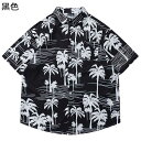 半袖 アロハシャツ ビーチシャツ メンズ 前開き 夏用 ハワイ諸島柄 やしの木 日焼け止め 大きいサイズ 柄シャツ ボタンダウン 柔らかい 通気 速乾 UVカッ...