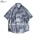 半袖 アロハシャツ ビーチシャツ メンズ レトロ 襟付き 夏服 日焼け止め ビックシルエット 総柄シャツ ボタンダウン 薄手 軽量 オープンカラー 吸汗通気 U...