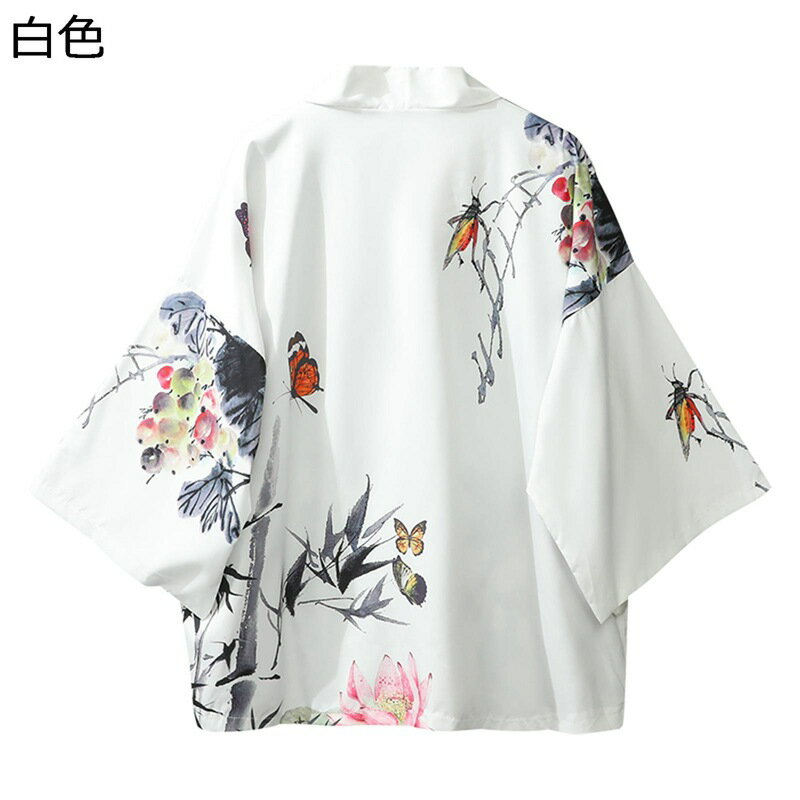 楽天アベブッパン七分袖シャツ 和風シャツ メンズ カーディガン 和式パーカー カジュアル 和服 蝶柄 花柄 水墨画プリント 通気 速乾 日焼け止め 羽織 甚平 浴衣 薄手 着物 ゆったり ジャケット 花火大会 お祭り 海水浴
