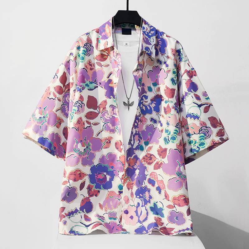 花柄シャツ アロハシャツ メンズ 半袖シャツ カジュアルシャツ カップル ハワイアン 夏服 落書き ストリート ゆったり 開襟 快適 薄手 速乾 汗染み防止 通気性 日焼け止め リゾート 花火大会 お祭り ビーチ