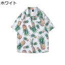 ビーチシャツ メンズ ハワイアンシャツ 半袖 カップル カジュアル おしゃれ 総柄 パイナップル柄 薄手 日焼け止め 開襟 夏服 ゆったり 通気性 速乾 汗染み防止 ストリート リゾート 花火大会 お祭り