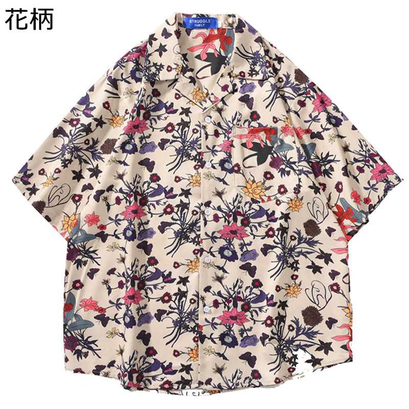 半袖シャツ カジュアルシャツ メンズ 開襟 薄手 ゆったり 通気性 ビーチシャツ カップル 夏服 日焼け止め 原宿風 花柄 おしゃれ 総柄 速乾 汗染み防止 ストリート リゾート 花火大会 お祭り