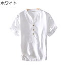リネンシャツ メンズ Tシャツ カジュアルシャツ 半袖 夏用 ヘンリーネック 大きいサイズ 和風 おしゃれ 無地 快適 綿麻 汗染み防止 薄手 通気 ゆったり 速乾 五分袖 花火大会 お祭り 日常 旅行