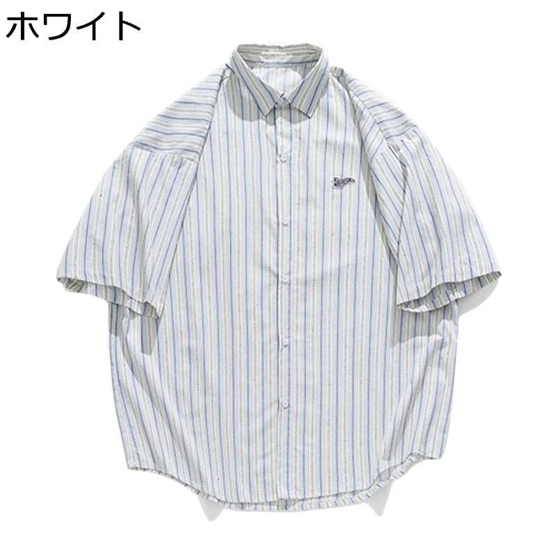 半袖シャツ 開襟シャツ メンズ カジュアルシャツ 韓国風 レトロ ストライプ 夏用 薄手 通気 速乾 ゆったり 快適 ストリート uvカット カップル ビーチシャツ スポーツ 花火大会 お祭り