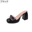 ミュールサンダル 太ヒール ハイヒール9cm サボ レディース 厚底 夏 透明 サマー ファッション カジュアル 外出スリッパ 前開き 室内 室外 コンフォート 歩きやすい 防水台 おしゃれ(3)