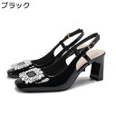 つま先あり サンダル ラインストーン付き 甲飾り エナメル 春夏用 レディース パンプス バックストラップ スクエアトゥ ハイヒール チャンキーヒール 冠婚葬祭 観光用 通気性 身高アップ