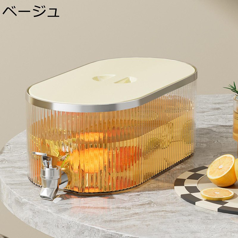 ドリンクサーバー 蛇口付き 冷蔵庫ポット PP素材 ディスペンサー ピッチャー 横置き 大容量 5.3l 広口 飲料ボトル 果実酒びん 貯蔵タンク 目詰まり防止 冷水筒 梅酒 ジュース 使いやすい 飲食店 バー