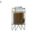 ドリンクサーバー ガラスタンク 貯蔵タンク 丸型 冷水筒 広口 ドリンクディスペンサー ウォーターポット 蛇口付きピッチャー 透明 保存瓶 目詰まり防止 レモネード 梅酒 密閉缶 麦茶ポット 家庭用 飲食店(3)