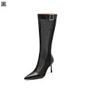 サマーブーツ メッシュサンダル レディース ロングブーツ 8cm ハイヒール シースルー 美脚 ポインテッドトゥ バックジッパー エレガント 軽量 カジュアル ...