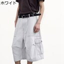 メンズ クロップドパンツ 7分丈 カーゴパンツ ワイド 極太 大きいサイズ ミリタリーショーツ ゆったり 通気 ビッグシルエット バギー ストリートモード系 大きめ 男女兼用 ダンス ヴィンテージ(4)