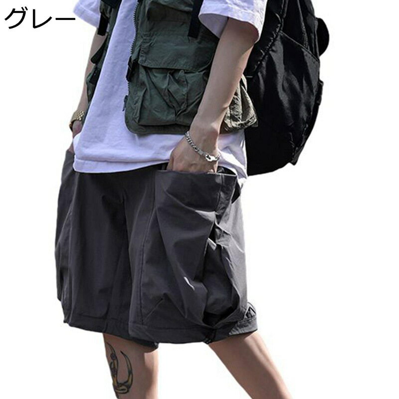 夏 5分丈 カーゴショーツ アメカジ ヴィンテージ オーバーサイズ ゆったり ワイド ルーズ ショットパンツ ミリタリー マルチポケット 機能性 アウトドア カジュアル 短パン ビッグシルエット 通気 ひんやり