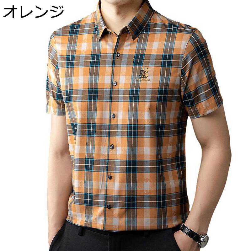 チェックシャツ メンズ 夏 半袖 ビジネス 折り襟 軽量 トップス カジュアル オフィス フィット 細身 シンプル お肌に優しい 通気性 ワイシャツ シニア 男性用 カーディガン