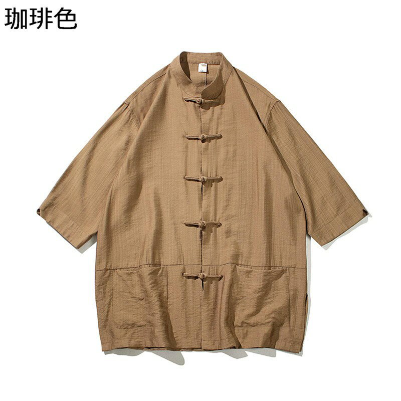 唐装 チャイナシャツ メンズ 漢服 伝統服 ボタン付き 通気性 薄手 涼しい 大きいサイズ カジュアル 無地 シャツ 上着 チャイナ風 半袖 吸水速乾 夏服 デイリー お出掛け 普段着