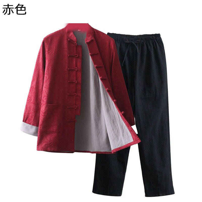 漢服 唐装 メンズ チャイナ服 長袖 春秋 チャイナ風 大きいサイズ ファッション チャイナボタン 上下セット カジュアル ゆったり おしゃれ ビジネス お年寄り 誕生日 プレゼント 祭り お出掛け