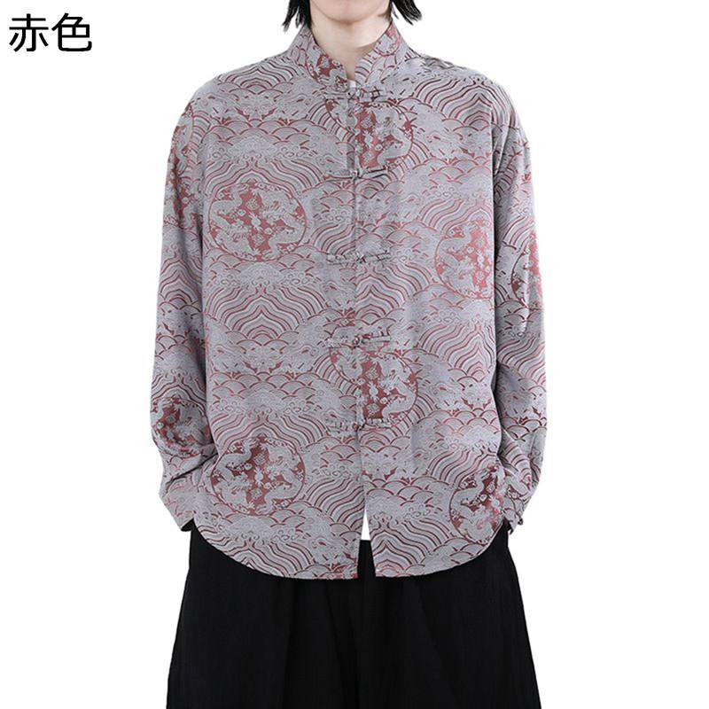 春夏 唐装 漢服 メンズ 長袖 チャイナ服 中華風 伝統服 龍柄 大きいサイズ チャイナボタン シャツ トップス アウター ファッション カッコイイ 若者 お出掛け 旅行 普段着