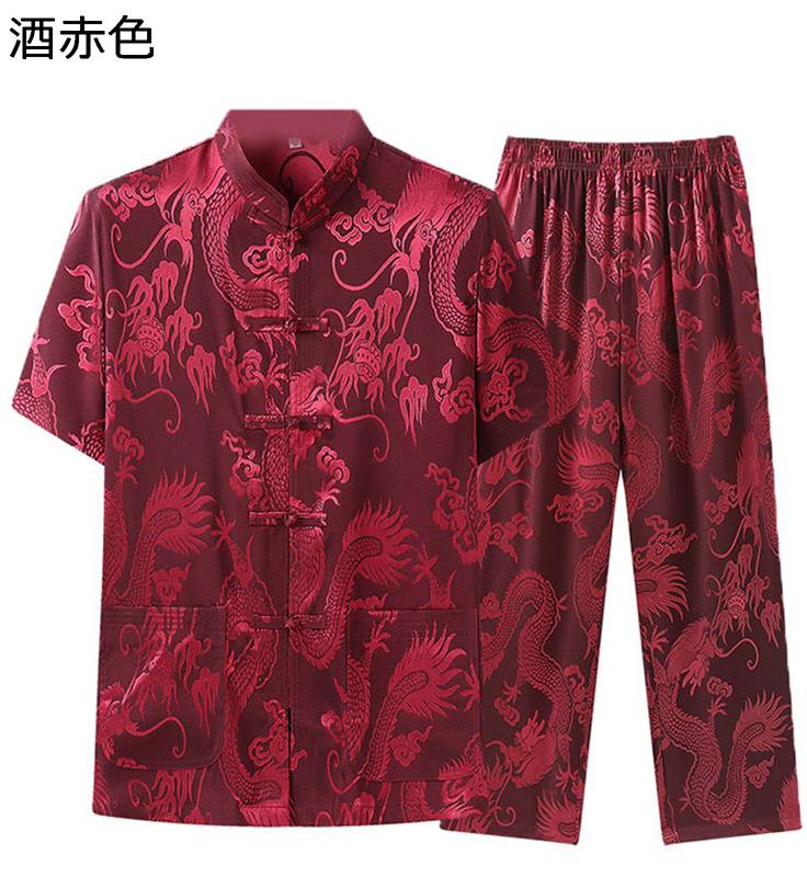 チャイナシャツ メンズ 半袖シャツ 薄手 夏服 通気性 吸汗速乾 ファッション カジュアル 武術シャツ 伝統服 唐装 漢服 デイリー スポーツ 部屋着 普段着 トラベル 大人 上下セット