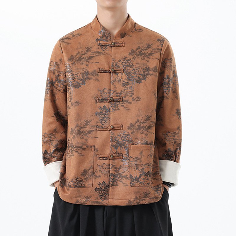 唐装 メンズ 長袖 チャイナ服 チャイナ風 上着 漢服 伝統服 ジャケット アウター ファッション スエード 大きいサイズ カジュアル 耐久性 春秋冬 デイリー 朝稽古 旅行 普段着