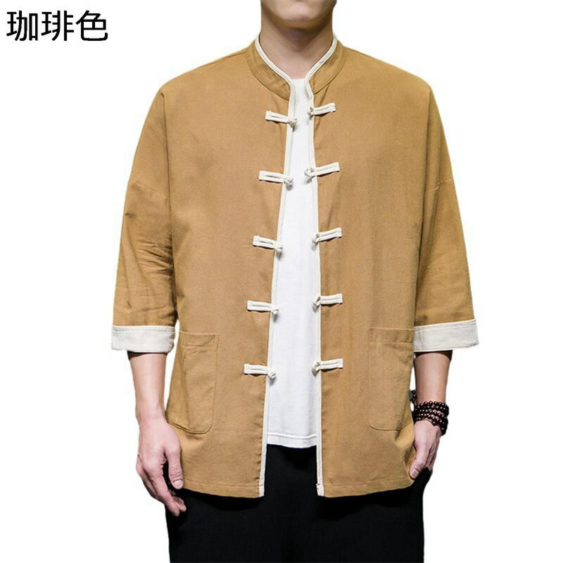 メンズ 唐装 チャイナシャツ 長袖 チャイナ風 薄手 漢服 伝統服 チャイナボタン 上着 武術シャツ ロング丈 耐久性 形態安定 軽量 トレーニング 普段着 春秋