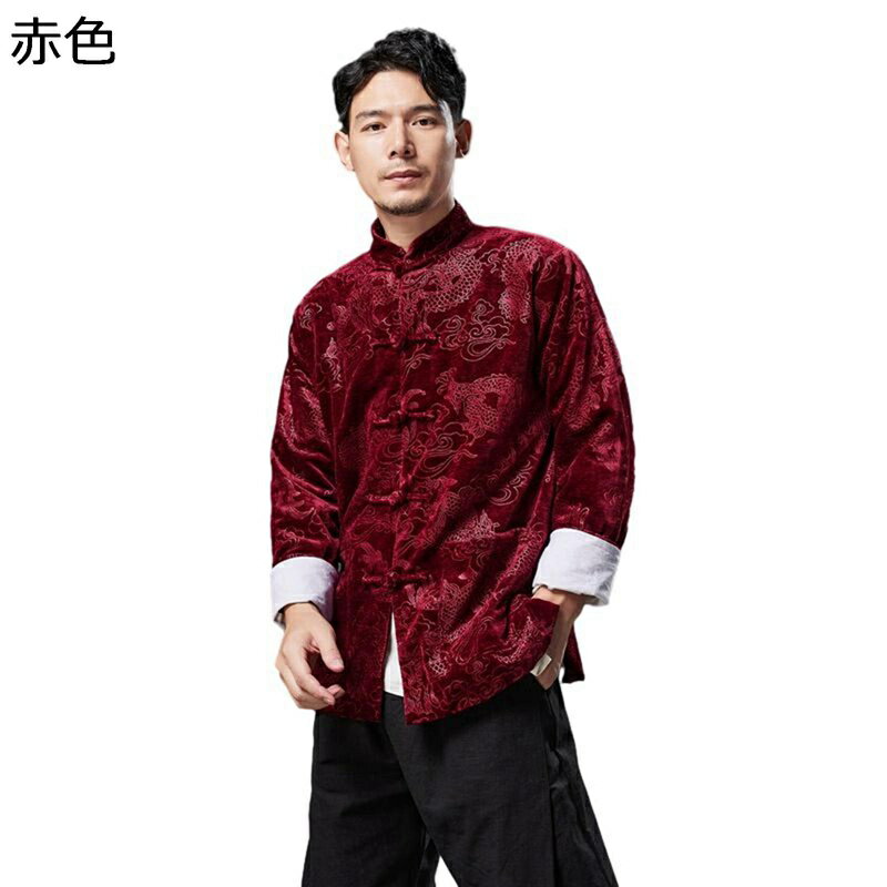 唐装 メンズ 龍柄 プリント 春秋 チャイナ風 アウター トップス チャイナボタン ポケット付き ファッション カジュアル 漢服 ビジネス 紳士服 ゆったり おしゃれ 日常着用 普段着 オフィス