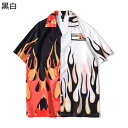 アロハシャツ 火炎柄 花柄 バイカラー ハワイアンシャツ 切り替え レディース 半袖 前開き 夏服 メンズ 春秋夏着 薄い お兄系 クール 速乾吸汗 通気 体型カバー 学生 カジュアル トップス ビーサン 旅行