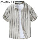夏服 ビーチシャツ ハワイシャツ メンズ 縞柄 プリント 純綿 通気性 薄い ファッション カジュアル 前開き ポケット付き ゆったり カッコイイ 快適 若者 デイリー トラベル 普段着