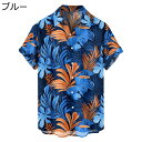 シャツ メンズ 半袖 ブルー ビーチシャツ ボタンダウン アロハ 夏服 立襟 体型カバー 四節着用 快適 ビックシルエット 通気速乾 軽量 UV対策 お祭り 海水浴 ストリート ヴィンテージ 上着 温泉 夏祭り 旅行
