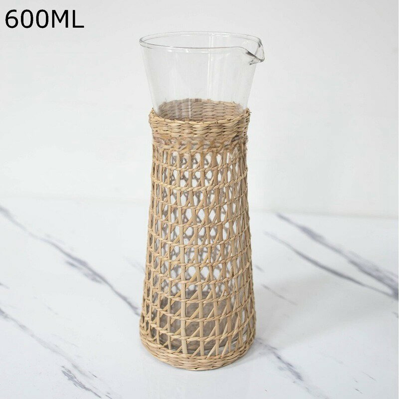 ウォーターポット 麦茶ポット ガラスピッチャー 編み込み風 ナチュラル 冷水筒 インテリア INS風 ガラス製 透明 水出し 洗いやすい 広口 麦茶 紅茶 コーヒー ウォータータンク ナイトスタンド用