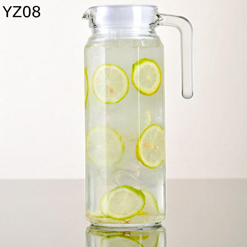 冷蔵庫ポット ガラス 麦茶ポット ドリンクピッチャー ウォータータンク 広口デザイン 冷水筒 蓋付き ハンドル付き アイスティー コーヒー 食洗機対応 透明 残量確認可 ダイニングテーブル 水差し 使いやすい