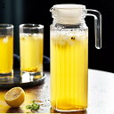 ガラスピッチャー 冷蔵庫ポット 麦茶ポット 冷水筒 1.3L ガラス 0-60℃ 蓋付き クリア 広口 洗いやすい 軽量 水残量確認可 ドリンクボトル 麦茶 フルーツティー 家庭用 ウォーターケトル 貯蔵タンク