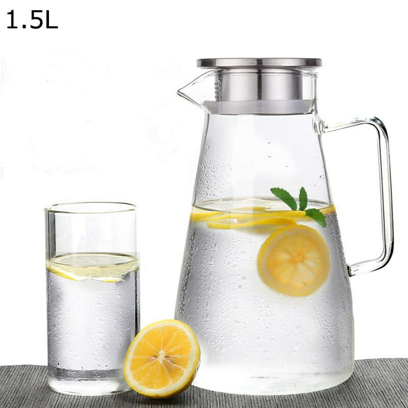 麦茶ポット ガラスポット 大容量 1.8L ドリンクピッチャー 直火可 2wayフィルター 耐熱耐冷 ウォータータンク 麦茶 フルーツティー クリア シンプル 残量確認可 食洗機対応 冷蔵庫 飲料収納 家庭用