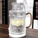 ガラス麦茶ポット 2.2L ウォーターピッチャー ヴィンテージ 冷蔵庫ポット 直火対応 広口デザイン 耐熱 耐冷 大容量 透明 冷水筒 麦茶 花茶 ジャグ ドリンクタンク 水差し 寝室 ナイトスタンド