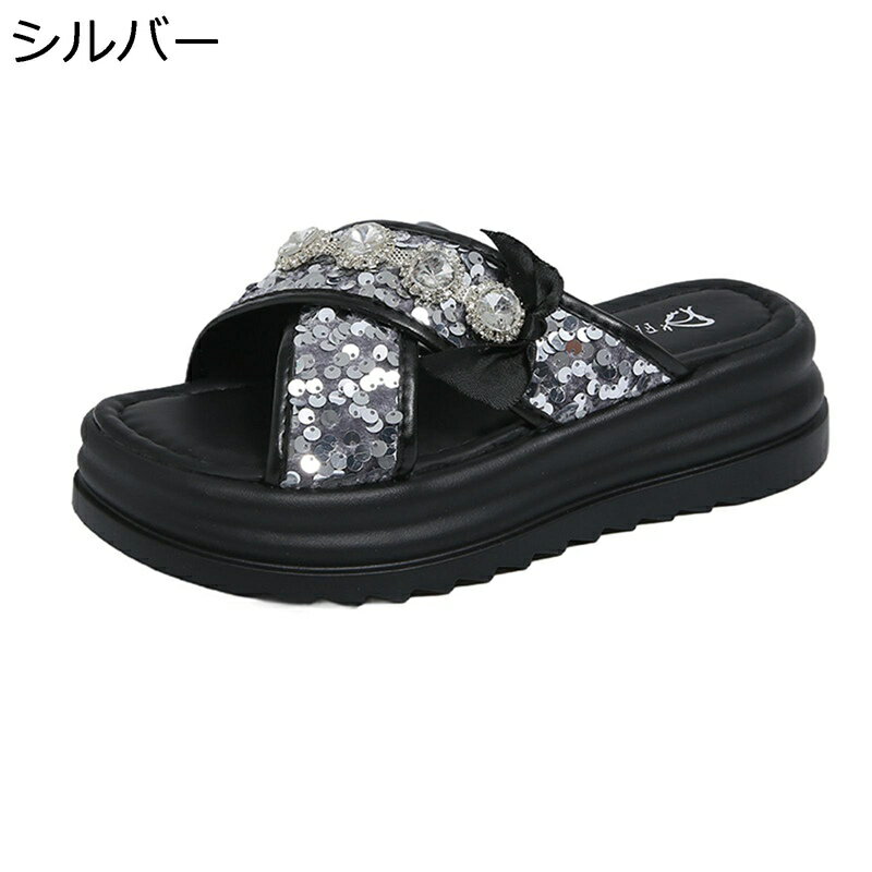 楽天アベブッパンキラキラ リラックスサンダル サンダル レディース 厚底 軽い ラメ オシャレ 歩きやすい 美脚 ストレッチ オープントゥ 静音 身長アップ ビーチ ウォーキング 散歩 おしゃれ シンプル 夏