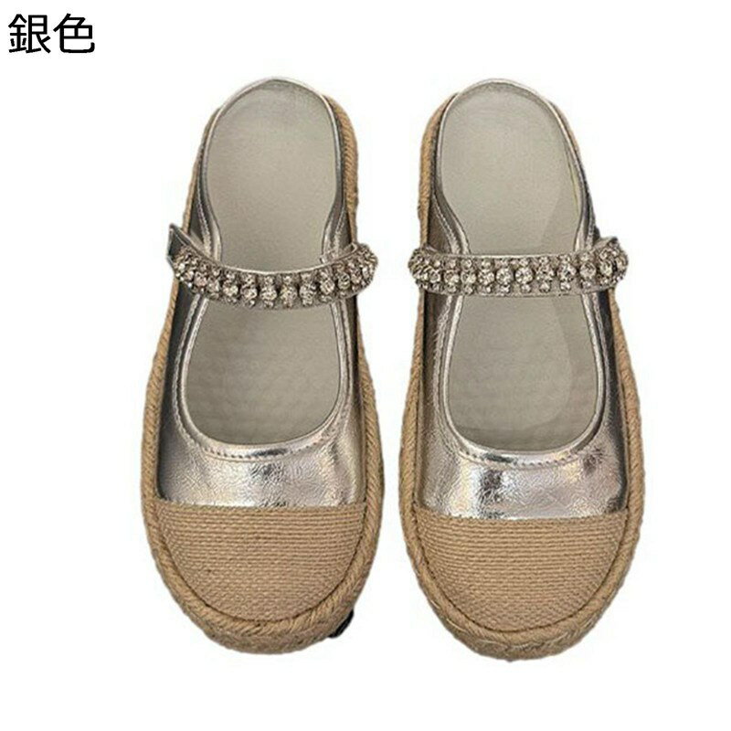 レディース スリッパ 外履き メリージェーン 厚底 エスパドリーユ ジュート巻き かかとなし パンプス ..