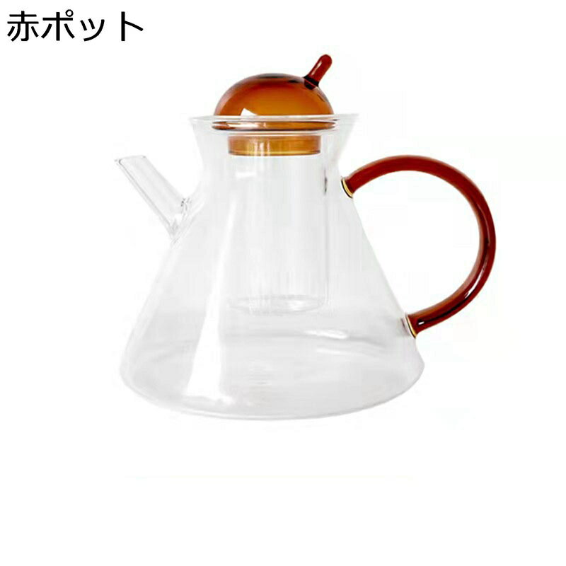 急須 ガラスピッチャー ティーポット 耐熱 電子レンジ対応 ガラス茶こし付き ユニークなデザイン モダン ハンドル付き 後手形 水出し 透明 冷水筒 麦茶 フルーツティー 花茶 ギフト 家庭用 オフィス