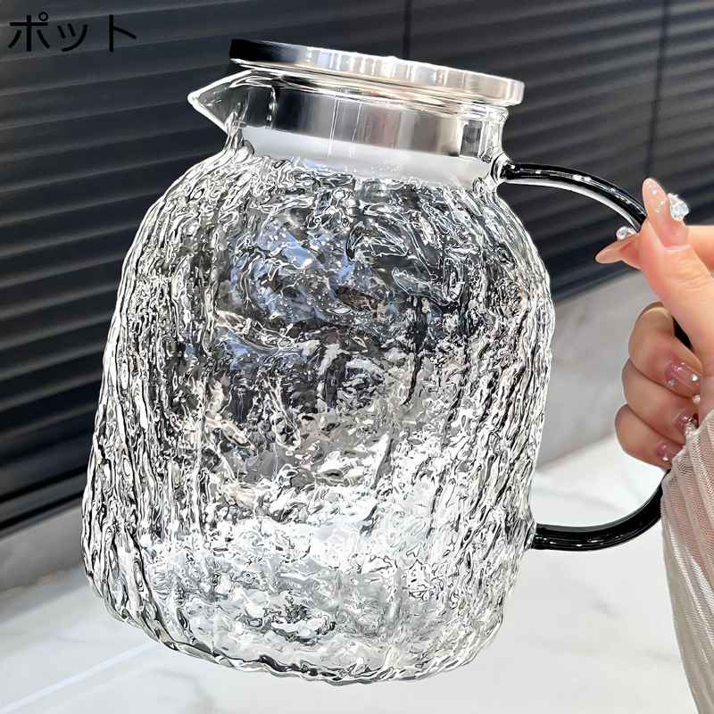 麦茶ポット 冷蔵庫 ガラスポット 1800ml ドリンクピッチャー 丸型 2wayフィルター ウォータンク 耐熱耐..