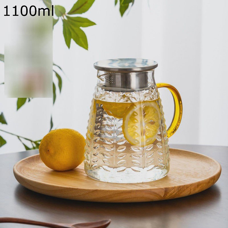冷蔵庫ポット 1100ml 耐熱ガラス 麦茶ポット 2wayフィルター IH対応 耐熱耐冷 ドリンクピッチャー ウォ..