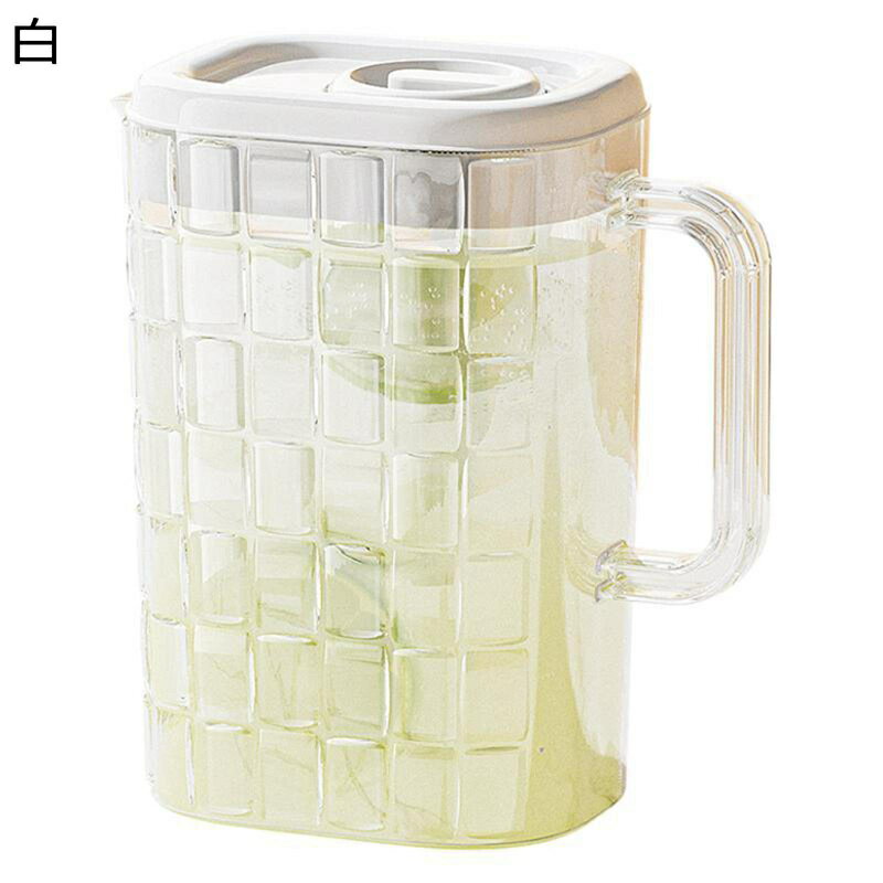 麦茶ポット 2000ml 冷蔵庫ポット ウォーターピッチャー 格子柄 冷水筒 耐熱 耐冷 広口デザイン 大容量 ..