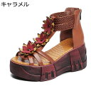 厚底サンダル レディース サンダル 牛革 安定感 通気性 美脚 フラワー 厚底 パーティー オープントゥ 抗菌防臭 身長アップ オシャレ シンプル 快適 長時間履き コンフォート 夏用 耐磨耗